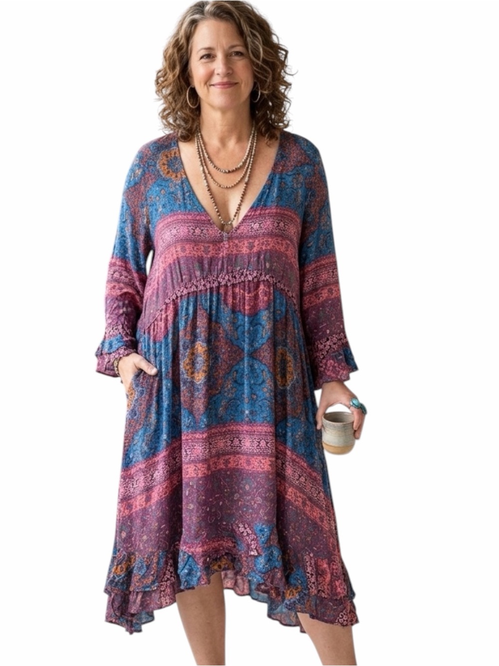 Idyllwild Boho Paisley Floral V-Neck Mini Western Dress Tunic NWT Size XL